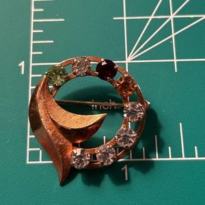 Vtg Catamore Signed Gold Filled Rhinestones Pin